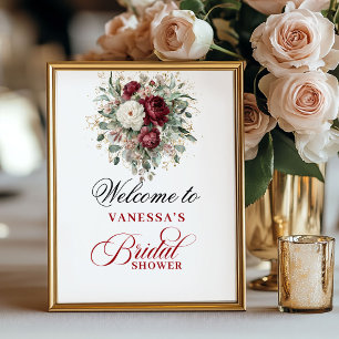 Rustige Roze Bourgondië Bruiloftfeest Welkomstbord Poster