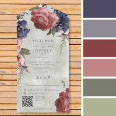 Rustige roze en blauwe volken Groene QR-code All In One Uitnodiging