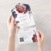 Rustige roze en blauwe volken Wit QR-code All In One Uitnodiging (Afscheurbaar)