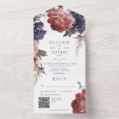 Rustige roze en blauwe volken Wit QR-code All In One Uitnodiging (Binnen)