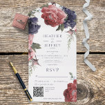 Rustige roze en blauwe volken Wit QR-code All In One Uitnodiging<br><div class="desc">BESCHIKBAAR MET OF ZONDER EEN QR-CODE OM IN HET RSVP-GEBIED TE SCAN. Dit ontwerp is voorzien van prachtige grote blauwe en stoffige roze pinda's met groen op een witte achtergrond. Voeg een code QR aan uw uitnodiging toe zodat de gasten tot uw trouwwebsite voor details, richtingen, menuopties, en meer kunnen...</div>