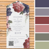 Rustige roze en blauwe volken Wit QR-code All In One Uitnodiging