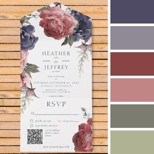 Rustige roze en blauwe volken Wit QR-code All In One Uitnodiging