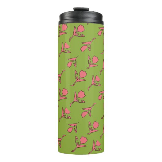Rustige roze en groene tuimelaar thermosbeker (Voorkant)