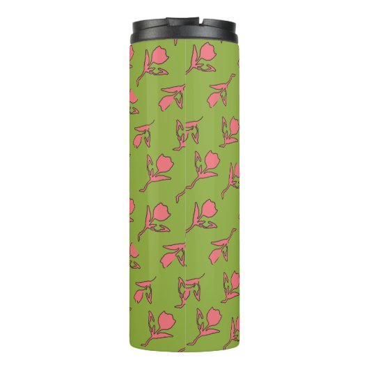 Rustige roze en groene tuimelaar thermosbeker (Achterkant)