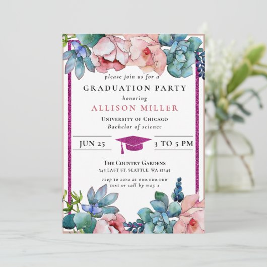 Rustige roze flesvormige Afstuderen Kaart (Staand voorkant)