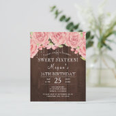 Rustige roze floraalhout, zestien uitnodiging (Staand voorkant)