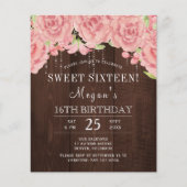 Rustige roze floraalhout, zestien uitnodiging (Voorkant)