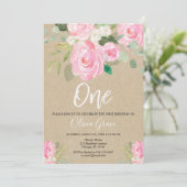 Rustige roze floral 1st jarig meisje kaart (Staand voorkant)