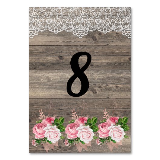 Rustige roze Floral Bouquet Lace TABEL NUMMER Kaart (Voorkant)