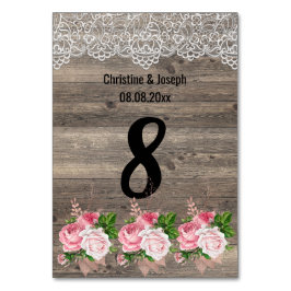 Rustige roze Floral Bouquet Lace TABEL NUMMER Kaart