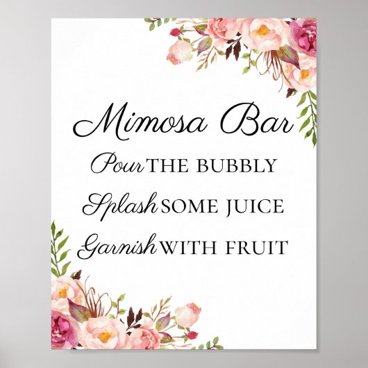 Rustige Roze Floral Mimosa Bar Poster (Voorkant)