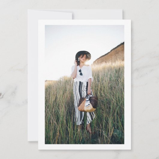 Rustige roze groene florale foto afstuderen kaart (Achterkant)