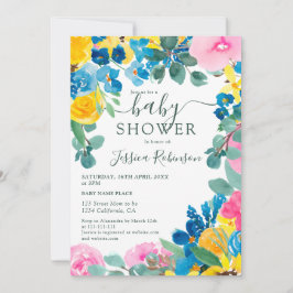 Rustige roze groene florale foto baby shower kaart