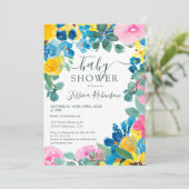 Rustige roze groene florale foto baby shower kaart (Staand voorkant)