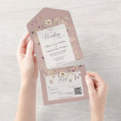 Rustige roze Lijst QR-code All In One Uitnodiging (Afscheurbaar)