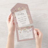 Rustige roze Lijst van wilde bloemen All In One Uitnodiging (Afscheurbaar)