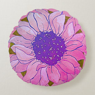 Rustige roze Paarse waterverf florale ronde Pillow Rond Kussen