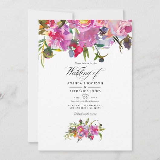 Rustige  roze pony Waterverf bruiloft Kaart (Voorkant)