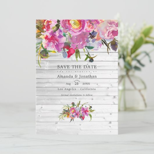 Rustige  roze pony Waterverf bruiloft Save The Date (Staand voorkant)