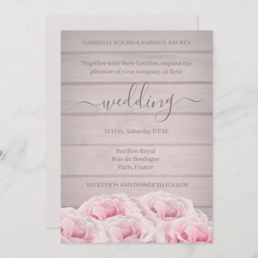 Rustige roze roze rozen houten plank kaart (Voorkant / Achterkant)