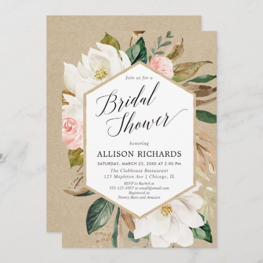 Rustige roze roze witte magnolia vrijgezellenfeest kaart (Voorkant / Achterkant)