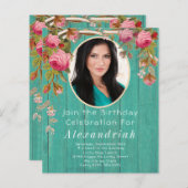 Rustige roze rozen Blauwgroen blauw hout (Voorkant / Achterkant)