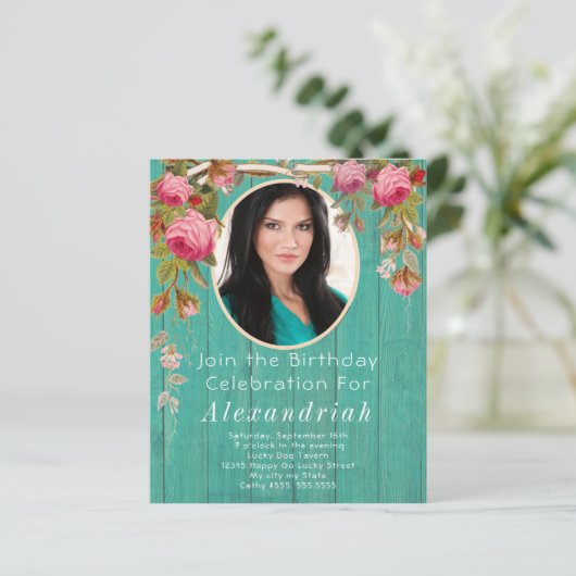 Rustige roze rozen Blauwgroen blauw hout (Staand voorkant)