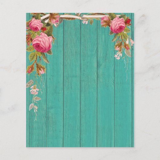 Rustige roze rozen Blauwgroen blauw hout (Achterkant)