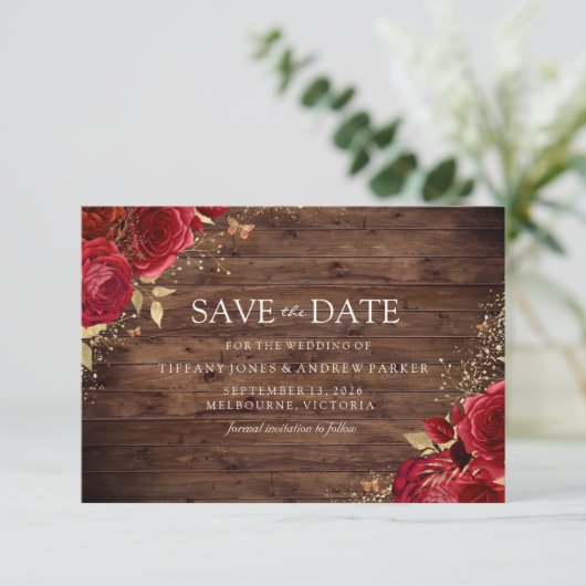 Rustige roze rozen gouden bruiloft save the date (Staand voorkant)