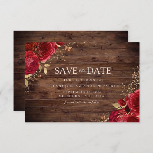 Rustige roze rozen gouden bruiloft save the date (Voorkant / Achterkant)