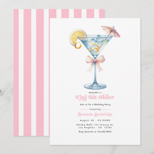 Rustige Roze Tini Bit Ouder Martini Verjaardagsfee Kaart (Voorkant / Achterkant)