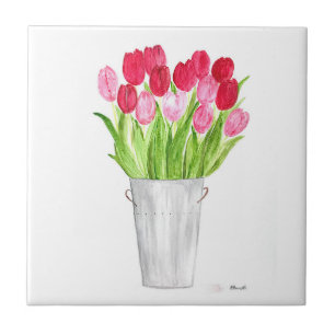 Rustige roze tulpen florale lentekeukenkeuken tegeltje
