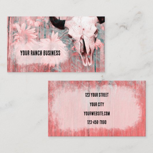 Rustige Roze Westerne Bull Sull Zonnebloemen Hout Visitekaartje (Voorkant / Achterkant)