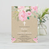 Rustige roze witte florale waterverven baptisme me kaart (Staand voorkant)