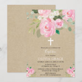 Rustige roze witte florale waterverven baptisme me kaart (Voorkant / Achterkant)