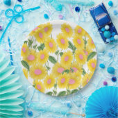 Rustige roze zonnebloemen Modern White Papieren Bordje (Feest)