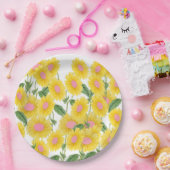 Rustige roze zonnebloemen Modern White Papieren Bordje (Feest)