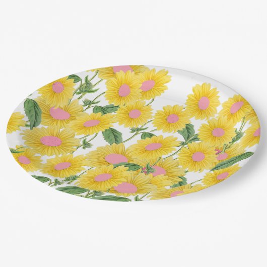 Rustige roze zonnebloemen Modern White Papieren Bordje (Gekanteld)