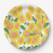 Rustige roze zonnebloemen Modern White Papieren Bordje (Voorkant)