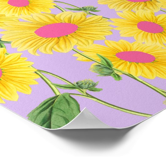 Rustige  roze zonnebloemen Moderne Pastel Lila Poster (Hoek)