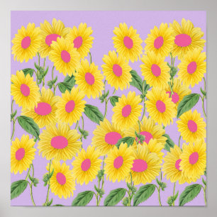 Rustige  roze zonnebloemen Moderne Pastel Lila Poster