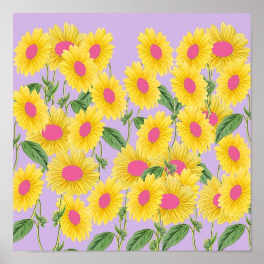 Rustige  roze zonnebloemen Moderne Pastel Lila Poster (Voorkant)