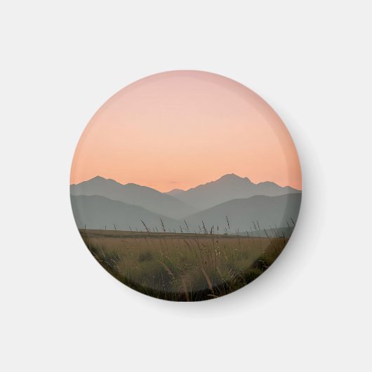 Rustige Roze Zonsondergang Bergen Wilde Gras Lands Magneet (Voorkant)