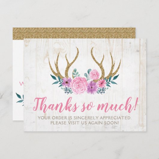 Rustige Rozen Antlers Hartelijk dank Briefkaart (Voorkant / Achterkant)