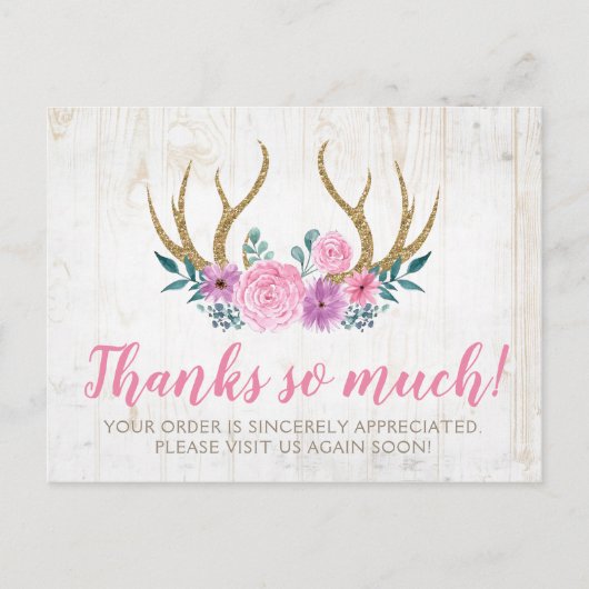 Rustige Rozen Antlers Hartelijk dank Briefkaart (Voorkant)