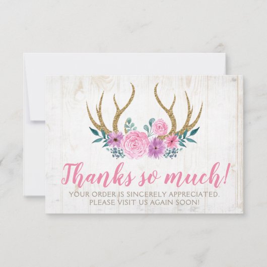 Rustige Rozen Antlers Hartelijk dank Kaart (Voorkant)