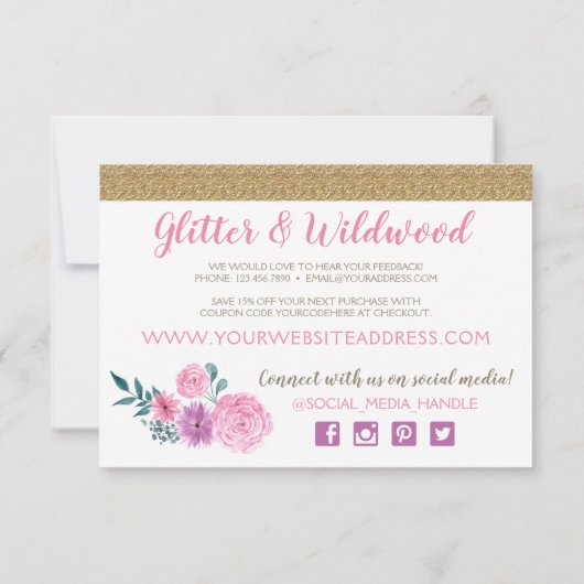 Rustige Rozen Antlers Hartelijk dank Kaart (Achterkant)