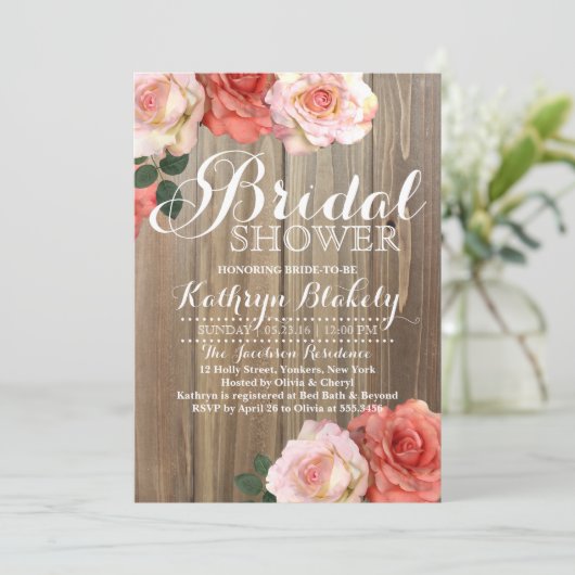 Rustige Rozen | Bridal Shower-uitnodigingen Kaart (Staand voorkant)