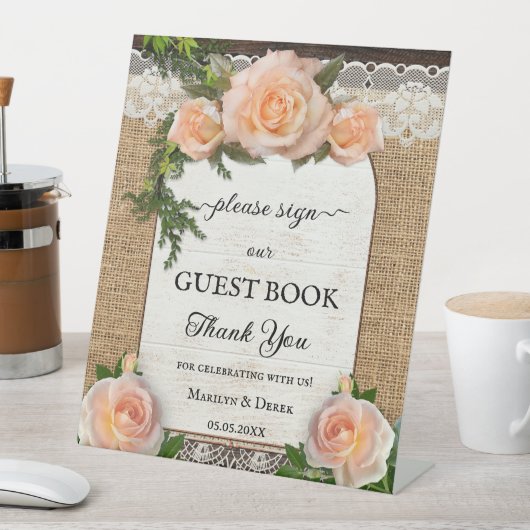 Rustige Rozen bruiloft voetafdruk Reclamebord Met Voetstuk (Insitu)